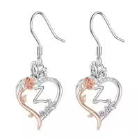 TOUPOP 925 Sterling Silver Rose Heart Butterfly Earrings Jewelry Gifts-style_name:Initial Z