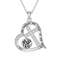 TOUPOP Sterling Silver Crystal Cross Football Soccer Softball Volleyball Necklace-style_name:1-Volleyball