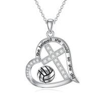 wholesale Sports Necklace For Women 925 Sterling Silver Cross Football/soccer/softball/volleyball Necklace Pendant Sports Jewelry Christmas Gifts For Women -style_name:1-Volleyball