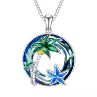 TOUPOP Sterling Silver Blue Crystal Ocean Jewelry Pendant Necklace-style_name:1-Starfish