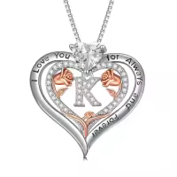 TOUPOP Sterling Silver & Rose A-Z Initial Pendant Necklace-style_name:Letter K