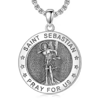 TOUPOP 925 Sterling Silver Stainless Steel Saint Medal Protection Necklace-style_name:J-St Sebatian Necklace A