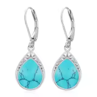 TOUPOP Sterling Silver Celtic Filigree Teardrop Leverback Earrings-color_name:Turquoise