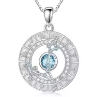 TOUPOP Sterling Silver Birthstone Zodiac Constellation Necklace-style_name:3-Pisces(2.19-3.20)-Aquamarine