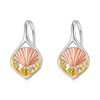 TOUPOP 925 Sterling Silver Turquoise Ocean Sea Animal Dangle Drop Earrings-style_name:10-Shell