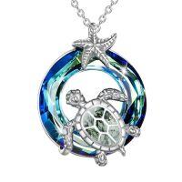 wholesale Turtle Gifts S925 Sterling Silver Crystal Sea Turtle Necklace Christmas Gifts For Women, 18+2 Inch -color_name:08-Blue - Moss Agate