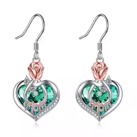 TOUPOP 925 Sterling Silver Crystal Rose Heart Drop Earrings-style_name:05 May-Mom Earrings with Heart Crystal