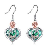 wholesale Christmas Gifts For Mom Mom Earrings With Rose Flower Love Heart 925 Sterling Silver Crystal Dangle Drop Hook Earrings Jewelry -style_name:05 May-Mom Earrings with Heart Crystal