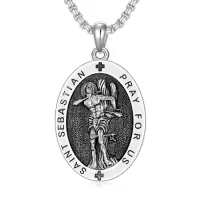 TOUPOP 925 Sterling Silver Stainless Steel Saint Medal Protection Necklace-style_name:J-St Sebatian Necklace B