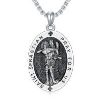 wholesale Saint Patron Necklace For Men Women 925 Sterling Silver Saint Pendant With Stainless Steel Chain St Medal Protection Necklace Catholic Religious Amulet Gifts For Him -style_name:J-St Sebatian Necklace B