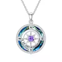 TOUPOP Sterling Silver Crystal Birthstone Compass I'd Be Lost Without You Pendant Necklace-color_name:A-Blue Circle Crystal-02-Feb-Amethyst