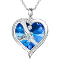 TOUPOP Sterling Silver Blue Crystal Mother And Children Hands Heart Necklace-style_name:2 child