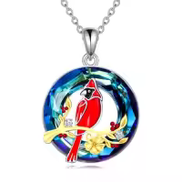 TOUPOP Sterling Silver Crystal Red Cardinal Memorial Tree Pendant Jewelry-style_name:Style 2-Blue Circle Crystal