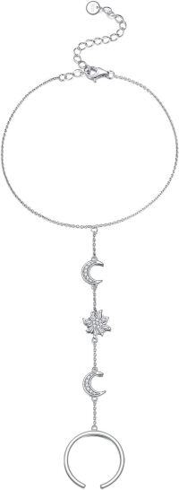 wholesale 925 Sterling Silver Moonstone Flower Circle Chain Adjustable Bracelet-star sun and moon bracelet