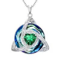 TOUPOP Sterling Silver & Crystal Celtic Trinity Knot Birthstone Necklace-color_name:05-May-Emerald