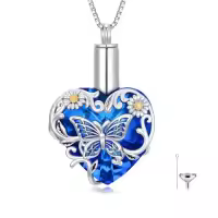 TOUPOP 925 Sterling Silver & Crystal Butterfly/Dragonfly/Hummingbird/Bee Cremation Memorial Necklace-style_name:Butterfly Urn Necklace