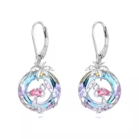 TOUPOP Sterling Silver Crystal Flamingo Earrings Palm Tree Jewelry Gifts-color_name:Purple Crystal-1