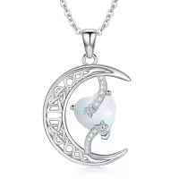 TOUPOP Sterling Silver Moon And Star Birthstone Necklace Celtic Jewelry Gifts-color_name:10-October-Opal