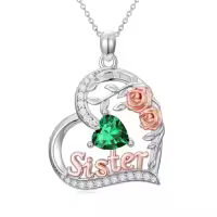 TOUPOP Sterling Silver Birthstone Heart Rose Necklace For Sister-style_name:05-May