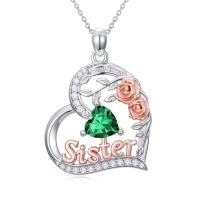 wholesale Sister Birthday Gifts For Sister 925 Sterling Silver Heart Rose Birthstone Necklace For Women Anniversary Christmas Jewelry Gift For Sis -style_name:05-May