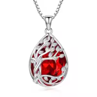 TOUPOP Sterling Silver Crystal Tree Of Life Birthstone Necklace Family Pendant Gift-color_name:Tedardrop-01-January-Garnet