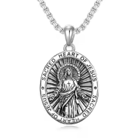 TOUPOP Sterling Silver Four Way Cross St Michael St Christopher St Benedict St Joseph St Francis Pendant Necklace-style_name:3-St Jesus