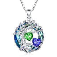 wholesale TOUPOP S925 Sterling Silver Family Celtic Tree Of Life Pendant Necklaces With 2 Heart Birthstone With Blue Austrian Crystal Jewelry Birthday Anniversary Christmas Gifts For Her Wife Girlfriend Mom (18k Real White Gold Filled) -color_name:05-09-May-Spet Birthstone