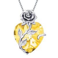 wholesale TOUPOP Christmas Gifts For Women Birthstone Necklace 925 Sterling Silver Rose Flower Heart Pendant Necklace Fine Jewelry Anniversary Birthday Gifts For Women Her Wife Girlfriend Mom -color_name:11-Nov - Created Citrine