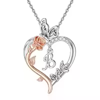 TOUPOP 925 Sterling Silver Rose Heart Butterfly Initial Necklace Gifts For Women-style_name:B Initial