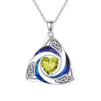 TOUPOP Sterling Silver Crystal Celtic Birthstone Trinity Knot Pendant Necklace-color_name:08-Aug. - Peridot