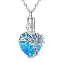TOUPOP Sterling Silver Crystal Tree Of Life Urn Necklace For Ashes Memorial Gift-color_name:Aquamarine