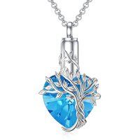 wholesale TOUPOP Heart Tree Of Life Urn Necklace For Ashes 925 Sterling Silver Cremation Jewelry Crystal With Funnel Filler Memorial Mothers Day Gifts For Women Mom Sister Friend -color_name:Aquamarine