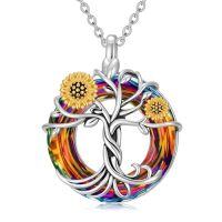 wholesale TOUPOP Sunflower Necklace 925 Sterling Silver Tree Of Life Sunflower Pendant Necklace With Crystal Birthday Christmas Jewelry Gifts For Women -color_name:3-Volcano Crystal