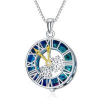 wholesale TOUPOP Snowflake Necklace For Women Sterling Silver Pentagram/time Clock Pendant Necklace With Blue Crystal Anniversary Birthday Wedding Jewelry For Mom Wife Girlfriend Sister -style_name:Time Clock