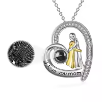 TOUPOP Sterling Silver Crystal I Love You Rose Flower Heart Necklace-color_name:Mother Daughter Necklace