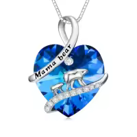 TOUPOP Sterling Silver & Stone Mama Bear & Elephant Necklaces For Women-style_name:Mama Bear - 1 Cub