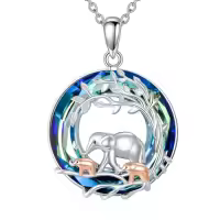 TOUPOP Sterling Silver Crystal Tree Of Life Hummingbird Dragonfly Necklace-style_name:Three Elephant