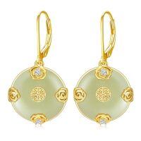 wholesale Natural Jade Earrings For Women 14k Gold Plated Sterling Silver Round Jade Jewelry Birthday Christmas Gifts For Women Mom Her -style_name:C-Rose-Gold