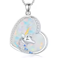TOUPOP 14K Gold Opal Koala Unicorn Mermaid Axolotl Heart Pendant Necklace-style_name:Unicorn