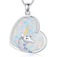 wholesale Koala/unicorn/mermaid/axolotl Necklace For Women Opal Necklace Heart Pendant Animal Jewelry Christmas Gift For Women Animal Lovers -style_name:Unicorn