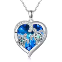TOUPOP Sterling Silver Abalone Shell Heart Crystal Sea Turtle Necklace-color_name:blue