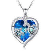 wholesale TOUPOP Sterling Silver Turtle Necklace With Abalone Shell Heart Crystal Sea Turtle Pendant Birthday Gift For Women -color_name:blue