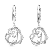 TOUPOP Sterling Silver & Stone Double Heart Dangle Earrings Birthday Christmas Gifts-style_name:Initial Y