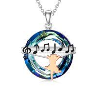 wholesale TOUPOP Cat Gifts For Girls Sterling Silver Cat Pendant With Blue Crystal/music Note/moonstone/heartbeat Necklaces Jewelry Mothers Day Birthday Cat Lovers Gifts For Women -style_name:Music Note