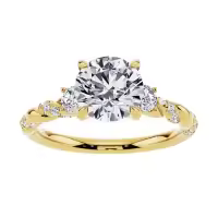 TOUPOP 10k/14k/18k Gold Moissanite Engraved Name Round Cut Engagement Rings-style_name:H Moissanite Ring