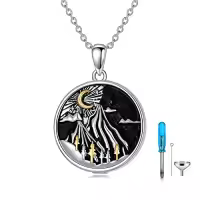 TOUPOP Sterling Silver Oxide Sun Moon Mountains Cremation Urn Necklace-style_name:3-Moon Mountains