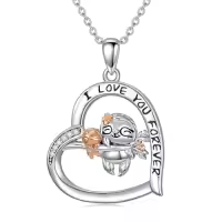 TOUPOP Sterling Silver Animal Pendant Women Jewelry Christmas Gifts-style_name:Sloth-Heart
