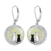 wholesale Natural Jade Earrings For Women 14k Gold Plated Sterling Silver Round Jade Jewelry Birthday Christmas Gifts For Women Mom Her -style_name:C-Cat Two-White Gold