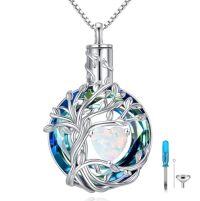 wholesale TOUPOP Tree Of Life Urn Necklaces For Ashes Birthstone Cremation Jewelry 925 Sterling Silver Crystal Memorial Keepsake Funeral Jewelry For Women (with Funnel Filler) -color_name:10-Oct-Opal