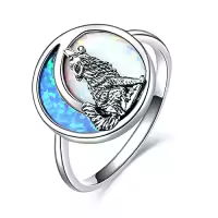 TOUPOP Sterling Silver Opal Wolf Rings Moon Howling Jewelry Gift-color_name:Wolf,ring_size:7